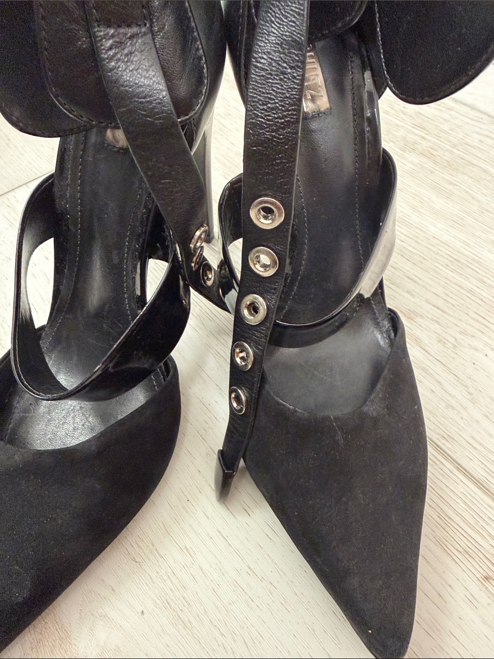 Black Pointed Toe Ankle Strap Heels - Picture 6 of 6